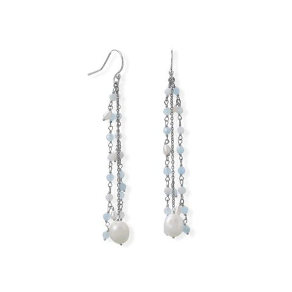 Aquamarine and Cultured Fresh Water Pearl Earrings